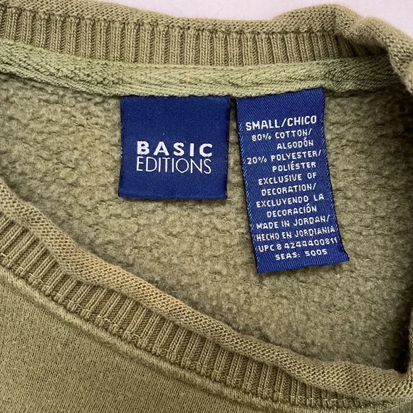 Basic Editions Size Small Vintage Embroidered Floral Sweatshirt in Olive Green - Picture 8 of 11